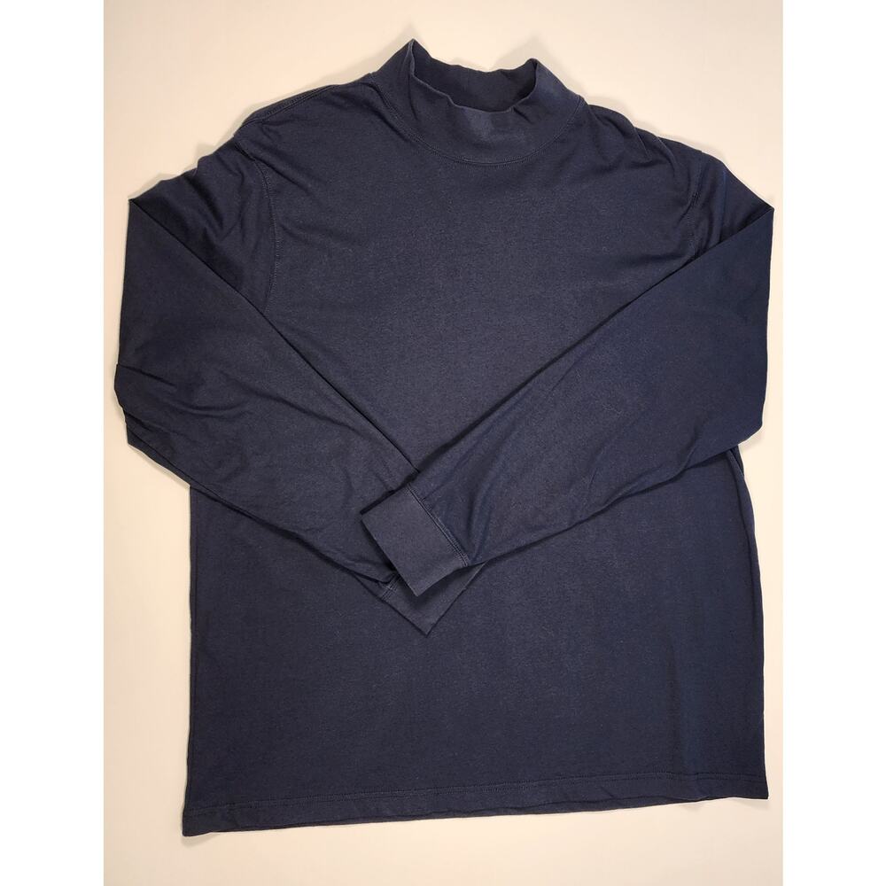 L.L.Bean Mens XL Mock Neck Shirt Navy 100% Cotton Traditional Fit